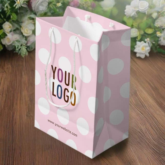 Rosa presentpåse med prickar och företagets logoty (MISOOK Pink Gift Bag with Polka Dots)