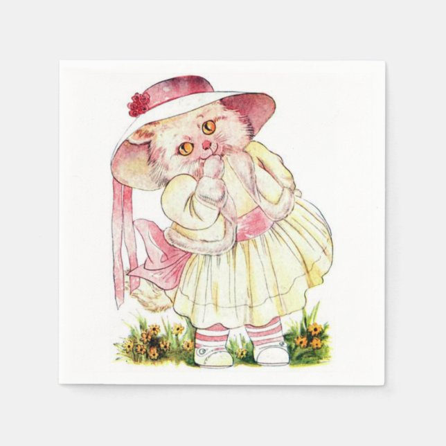 Rosa Priceilla CAt Pappersservett (Framsidan)
