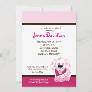 Rosa prick valp babyflicka baby shower 5x7 inbjudningar