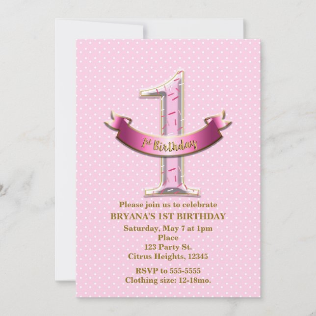Rosa prickar och banner ONE 1:a 1 födelsedagsfest Inbjudningar (Framsida)