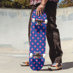 Rosa prickar på blåa prickmönsterdesign mini skateboard bräda 18,5 cm