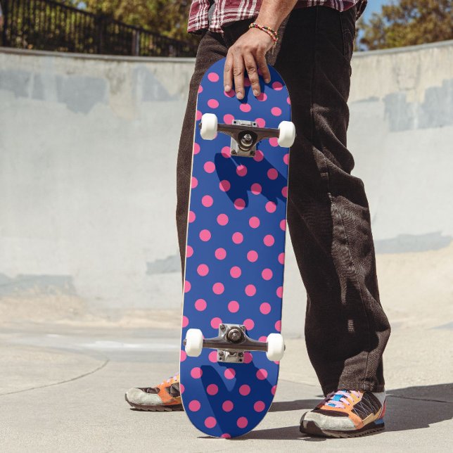 Rosa prickar på blåa prickmönsterdesign mini skateboard bräda 18,5 cm (Skapare uppladdad)