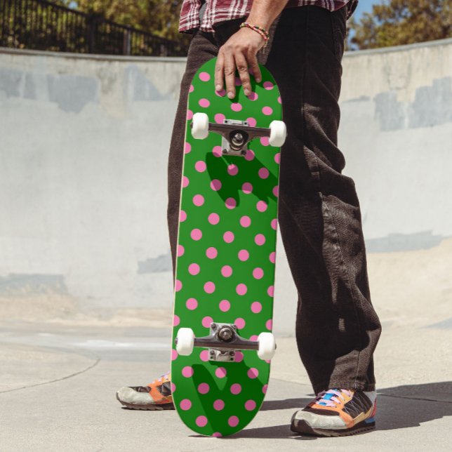 Rosa prickar på grön prickmönsterdesign  mini skateboard bräda 18,5 cm (Skapare uppladdad)
