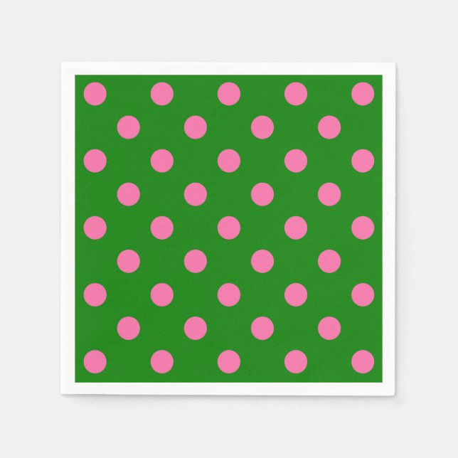 Rosa prickar på grön prickmönsterdesign  pappersservett (Framsidan)