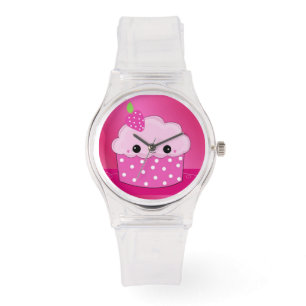 Rosa prickig ansiktscupcake armbandsur