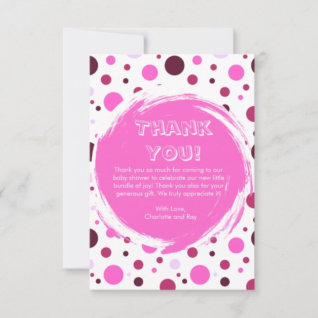 Rosa prickig Baby Shower Tacksamhetskort (Framsida)