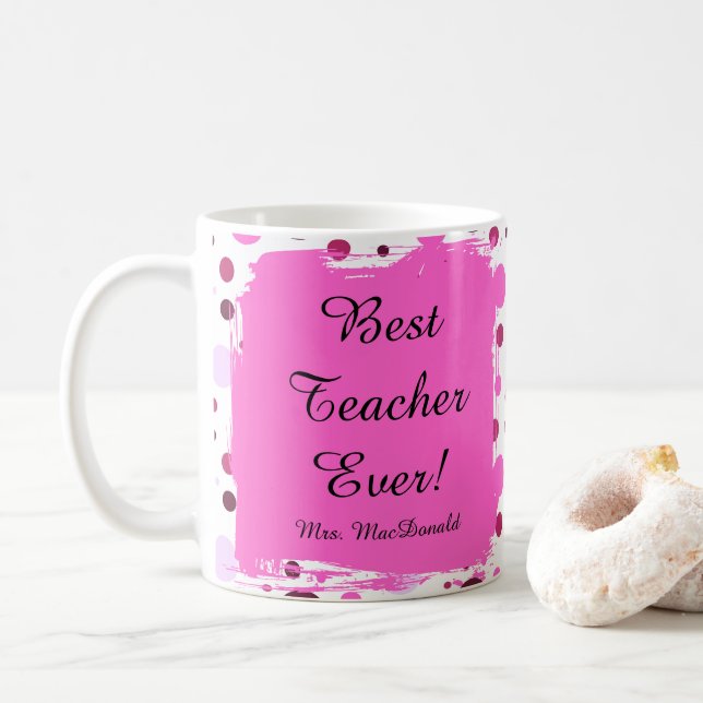 Rosa prickig bästa lärare någonsin present kaffemugg (Med munk)