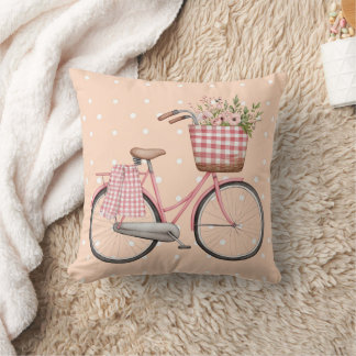 Rosa prickig cykel kudde, söt vintage dekoration kudde