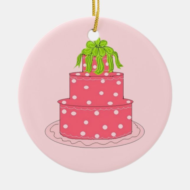 Rosa prickig designertårta julgransprydnad keramik (Framsidan)