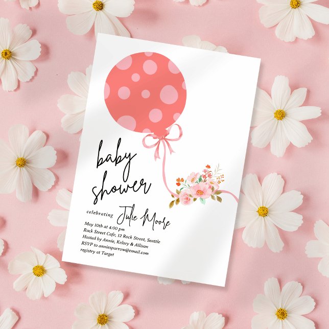 Rosa prickiga ballongblommor Baby Shower Inbjudningar (Skapare uppladdad)