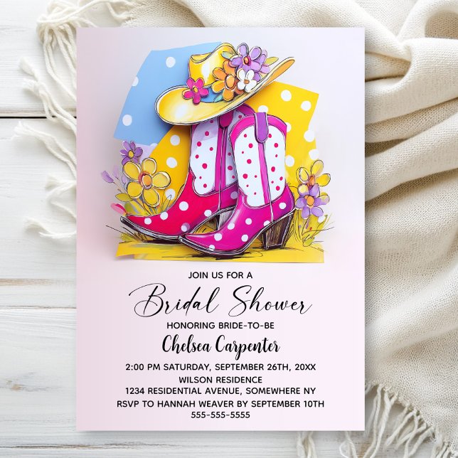 Rosa prickiga stövlar och cowboyhatt bröllopsdusch inbjudningar (Skapare uppladdad)