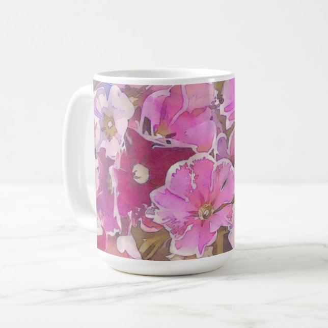 Rosa Primrose Flower Blommigt Art Mugg Kopp (Framsida vänster)