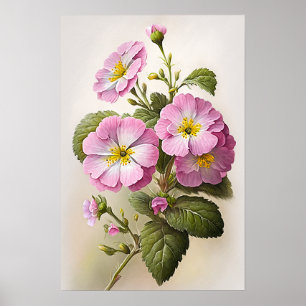 Rosa Primrose Flowers Art Print Poster
