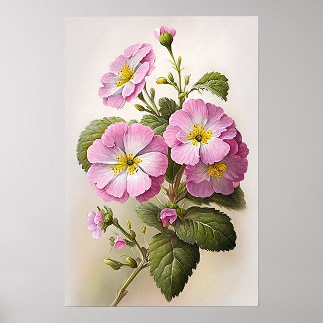 Rosa Primrose Flowers Art Print Poster (Framsidan)