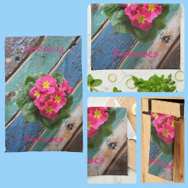 Rosa Primroses Bright Colorful Rustic Blommigt Kökshandduk