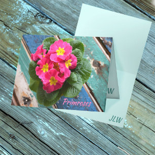 Rosa Primroses Teal och Turquise Rustic Note Kort