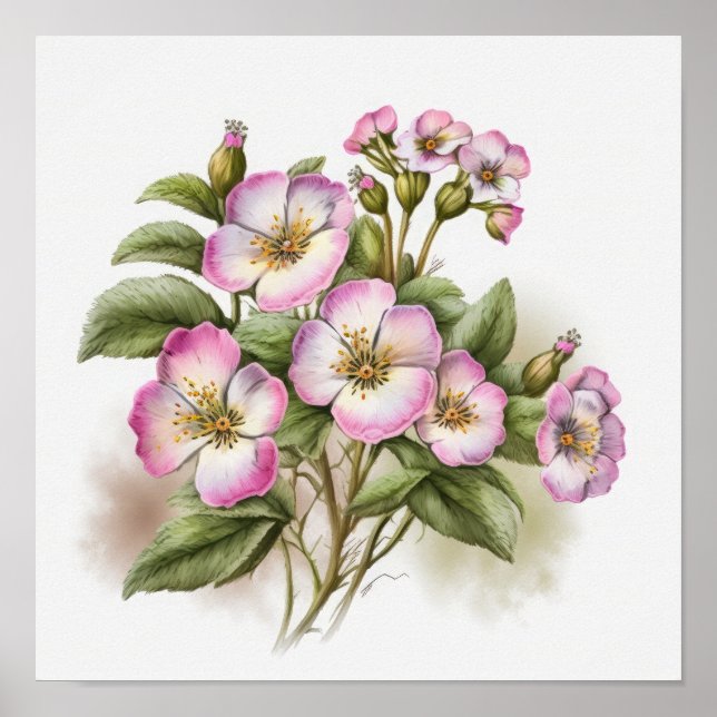 Rosa Primula Blommor Konsttryck Affisch (Framsidan)
