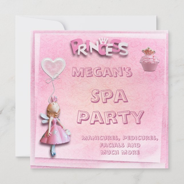 Rosa Princess 10th Birthday Spa Party Inbjudningar (Framsida)