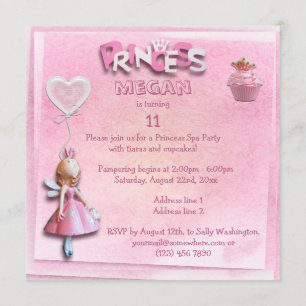 Rosa Princess 11th Birthday Spa Party Inbjudningar