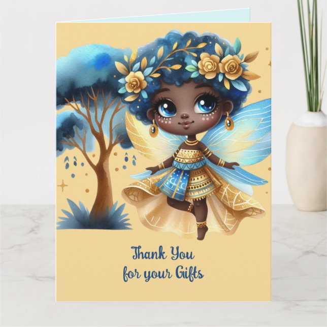 Rosa Princess African Fairy Tack Teal Guld Kort (Framsida)
