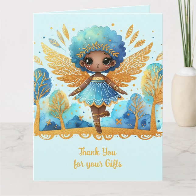 Rosa Princess African Fairy Tack Teal Guld Kort (Framsida)