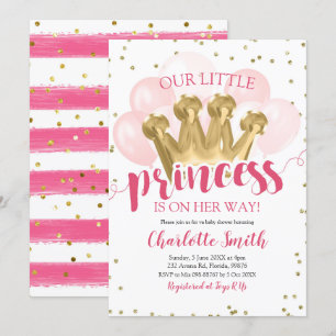 Rosa Princess Baby Shower Birthday-inbjudan Inbjudningar
