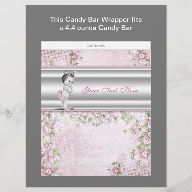 Rosa Princess Baby Shower Candy Pub Wrapper (Framsida)