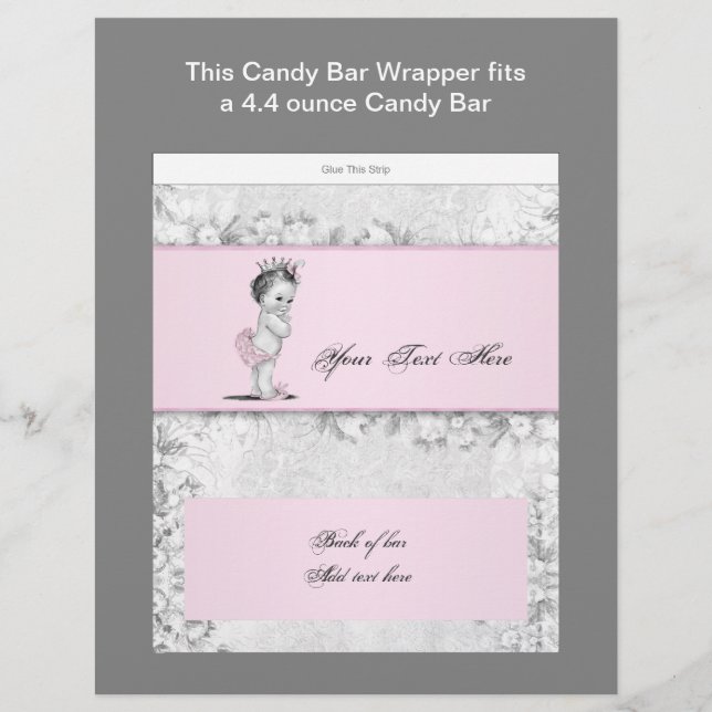 Rosa Princess Baby Shower Candy Pub Wrapper (Framsida)