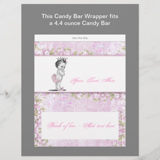 Rosa Princess Baby Shower Candy Pub Wrapper Reklamblad (Framsidan)