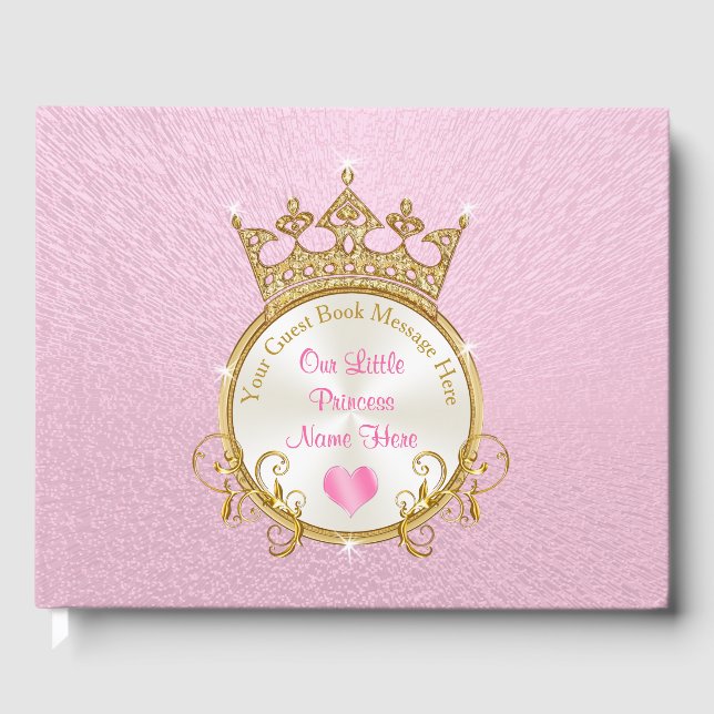 Rosa Princess Baby Shower Guest Bok PERSONLIG (Framsida)
