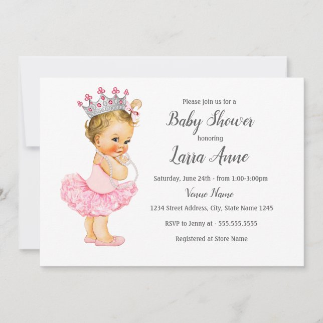 Rosa Princess Baby Shower-inbjudan Inbjudningar (Framsida)