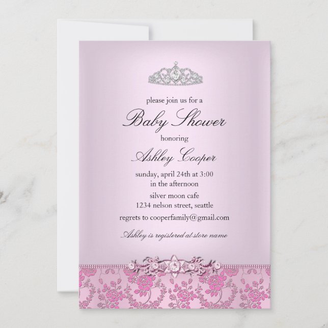 Rosa Princess Baby Shower-inbjudan Inbjudningar (Framsida)