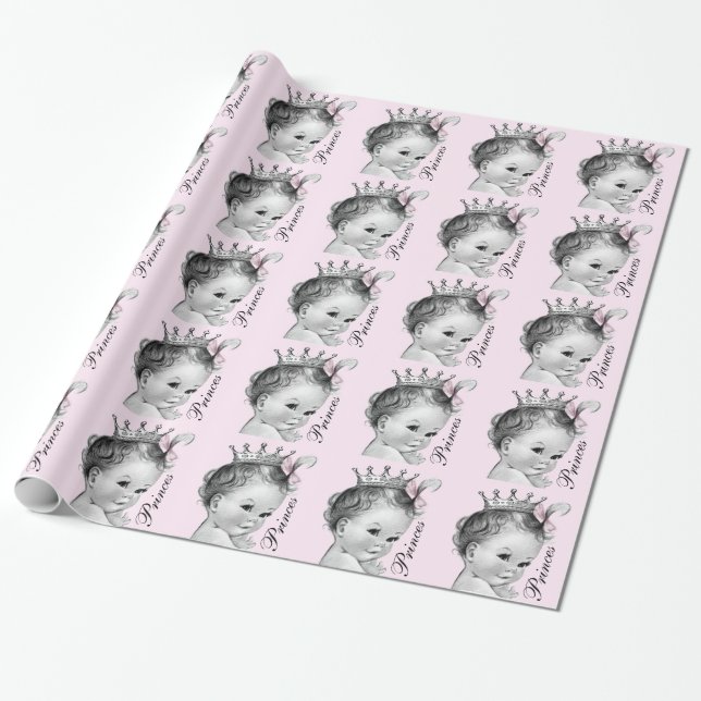 Rosa Princess Baby Shower Presentpapper (Utrullad)