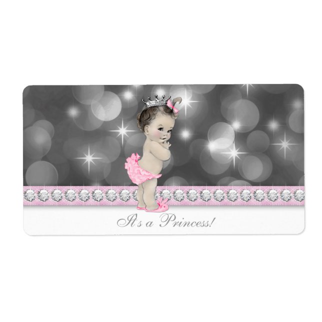 Rosa Princess Baby Shower Vattenflaska Labels Fraktsedel (Framsidan)