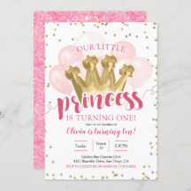 Rosa Princess Balloon Birthday-inbjudan