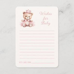Rosa Princess Bear Baby Shower Önskemål för Baby Tilläggskort
