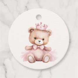 Rosa Princess Bear Baby Shower Tack Gåvor Etiketter