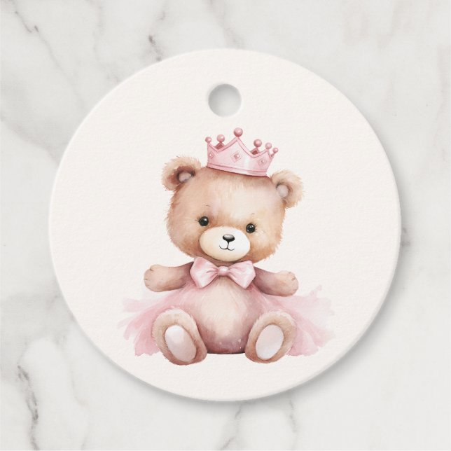 Rosa Princess Bear Baby Shower Tack Gåvor Etiketter (Framsida)