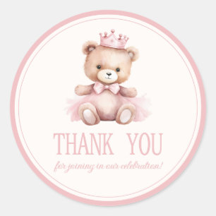 Rosa Princess Bear Flicka Baby Shower Runt Klistermärke