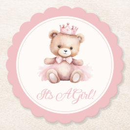 Rosa Princess Bear Flicka Baby Shower Underlägg Papper