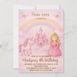  Rosa Princess Birthday-inbjudan Inbjudningar