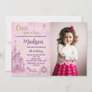Rosa Princess Birthday-inbjudan med foto Inbjudningar