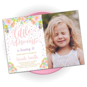 Rosa Princess Birthday-inbjudan med foto Inbjudningar
