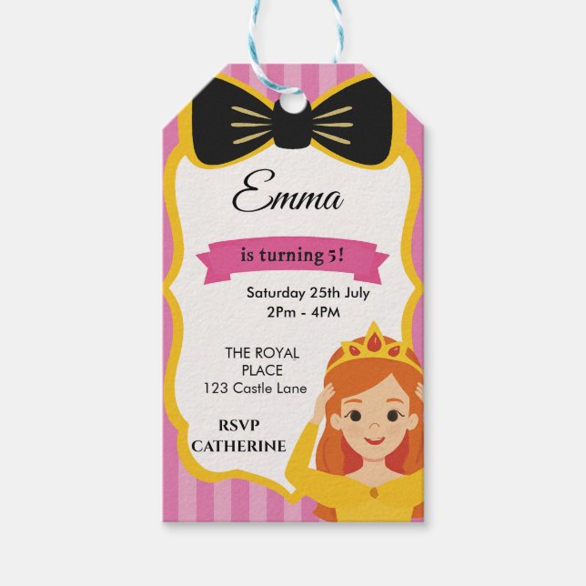 Rosa Princess Birthday Inbjudan | zazzlemade Presentetikett (Framsidan)