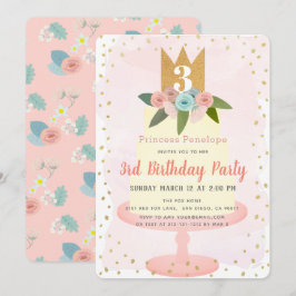 Rosa Princess Blommigt Cake Girl Birthday-inbjudan Inbjudningar