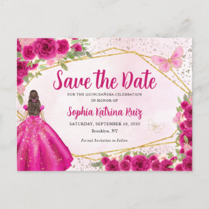 Rosa Princess Blommigt Quinceañera Spara datum Vykort