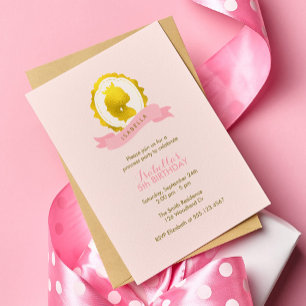 Rosa Princess Cameo Girl Birthday Inbjudningar