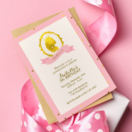Rosa Princess Cameo Girl Birthday Inbjudningar