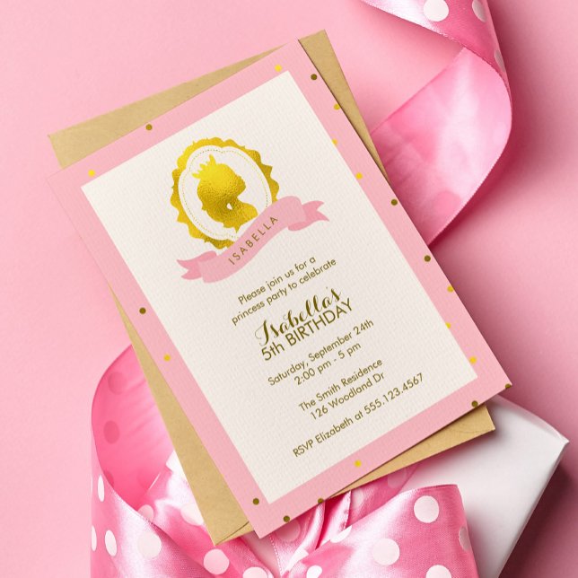 Rosa Princess Cameo Girl Birthday Inbjudningar (Skapare uppladdad)