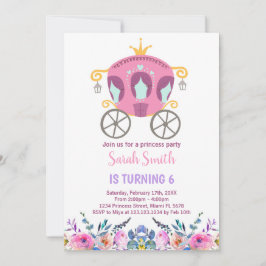 Rosa Princess Carriage Birthday bjudande Inbjudningar